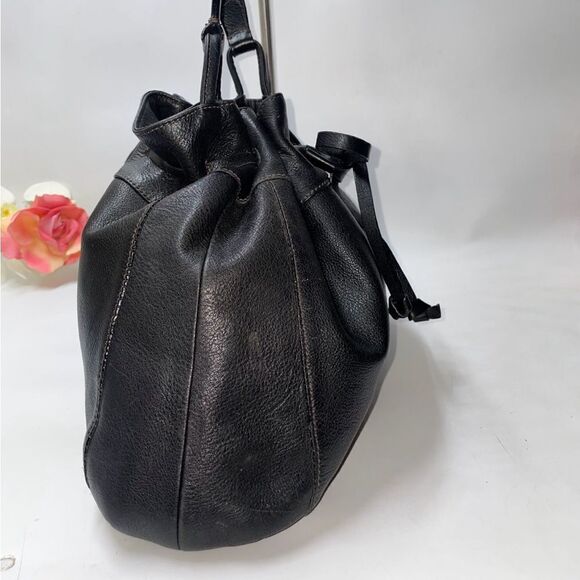 Beautiful! J. Jill Black Leather Drawstring Hobo Bag Large - Picture 5 of 12